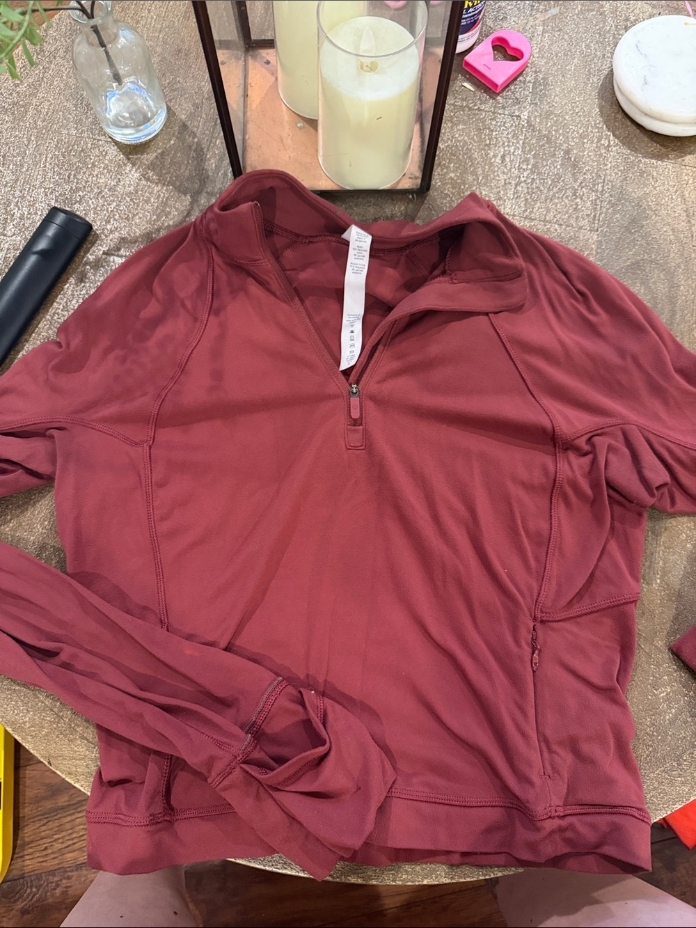 lululemon athletica Half-Zip Long Sleeve Top in maroon / deep rust